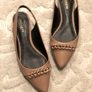 Coach, leather saddle-colored slingback flats